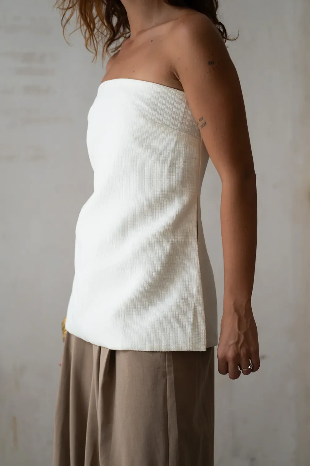 Cream Strapless Tunic Top