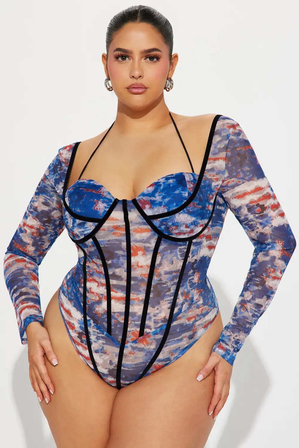 Out Of Touch Mesh Bodysuit - Blue/combo