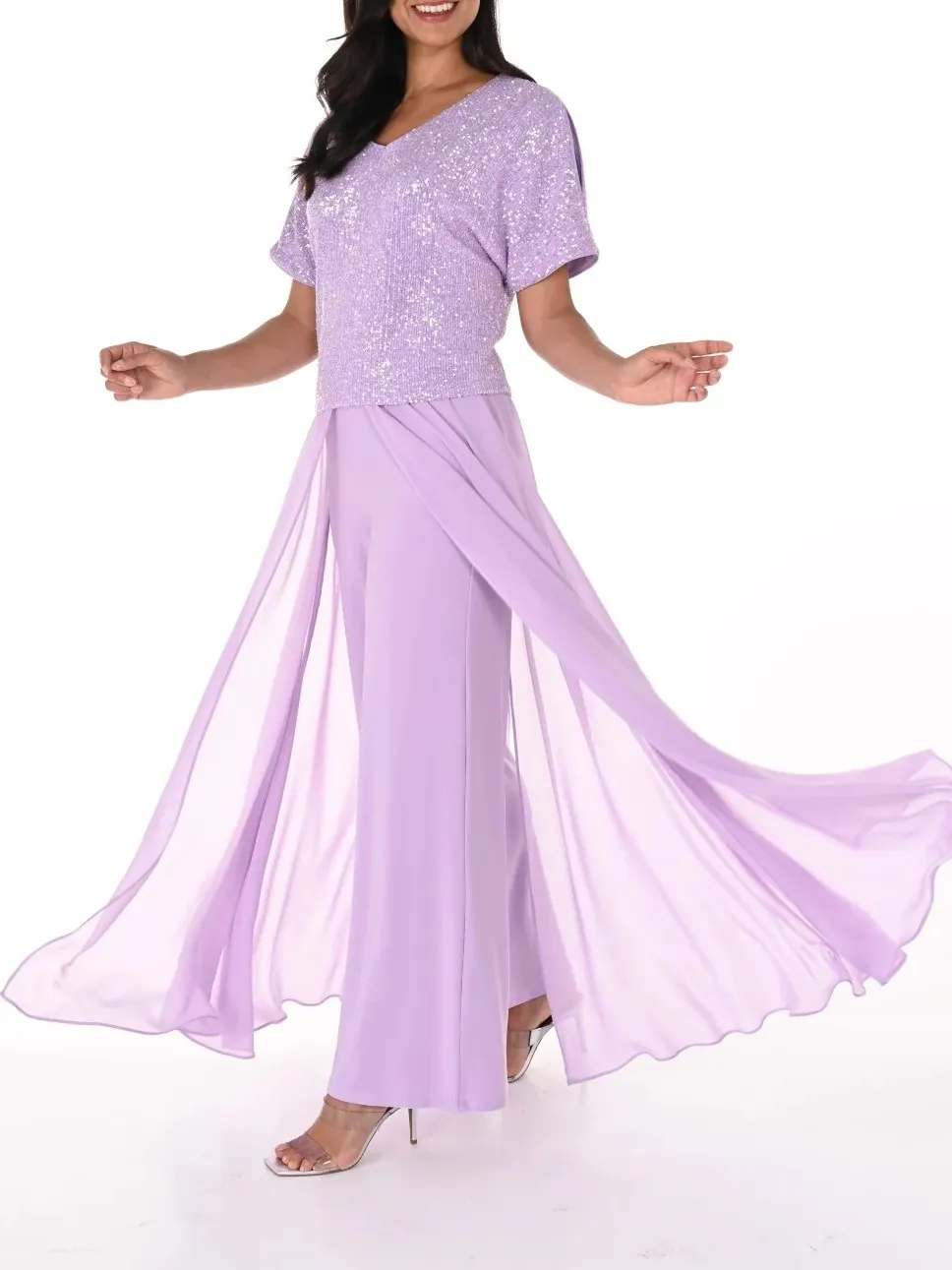 Lilac Sheer - Sleeve Wide - Leg Pants