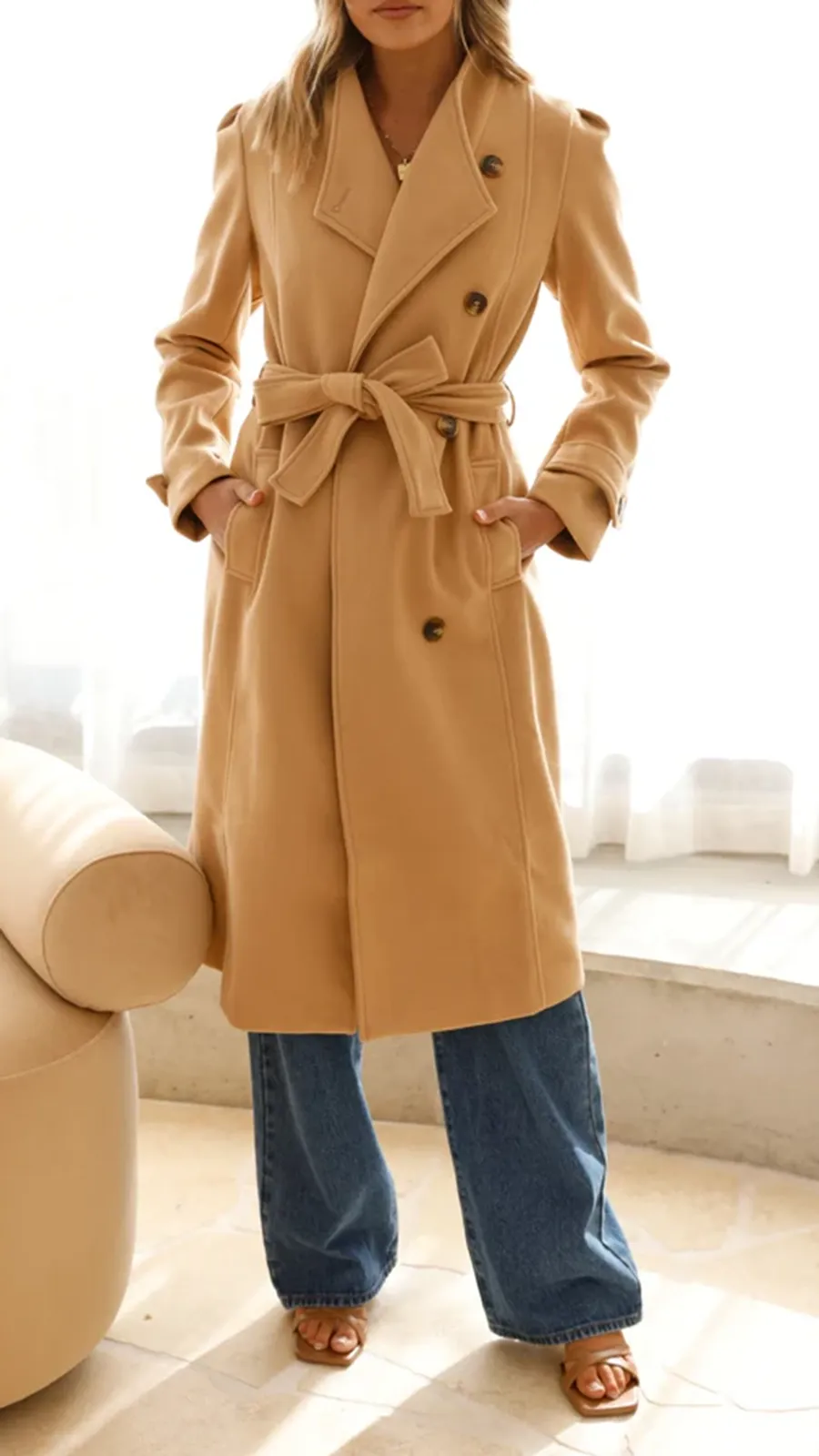 Elongated Button-Down Wool Jacket