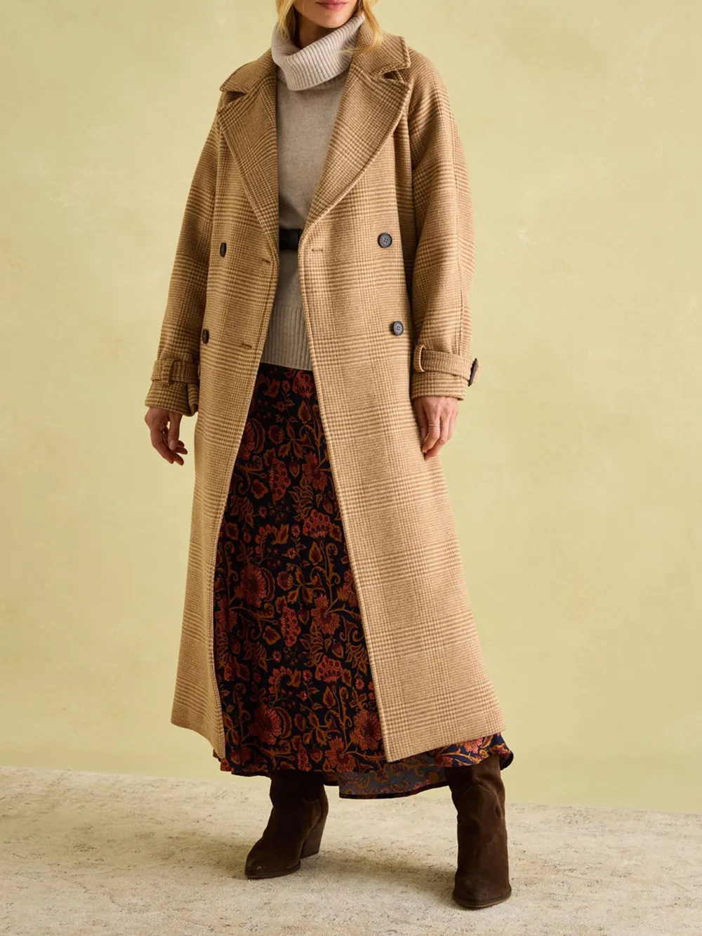 Tan Brown Longline Wool Blend Coat