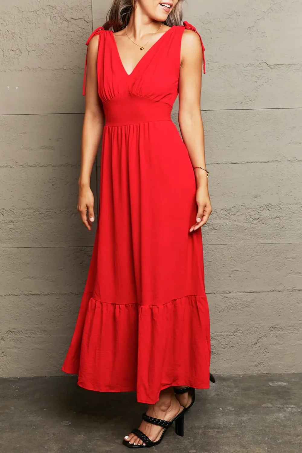 Waist-Cinching Lotus Leaf Hem Red Dress