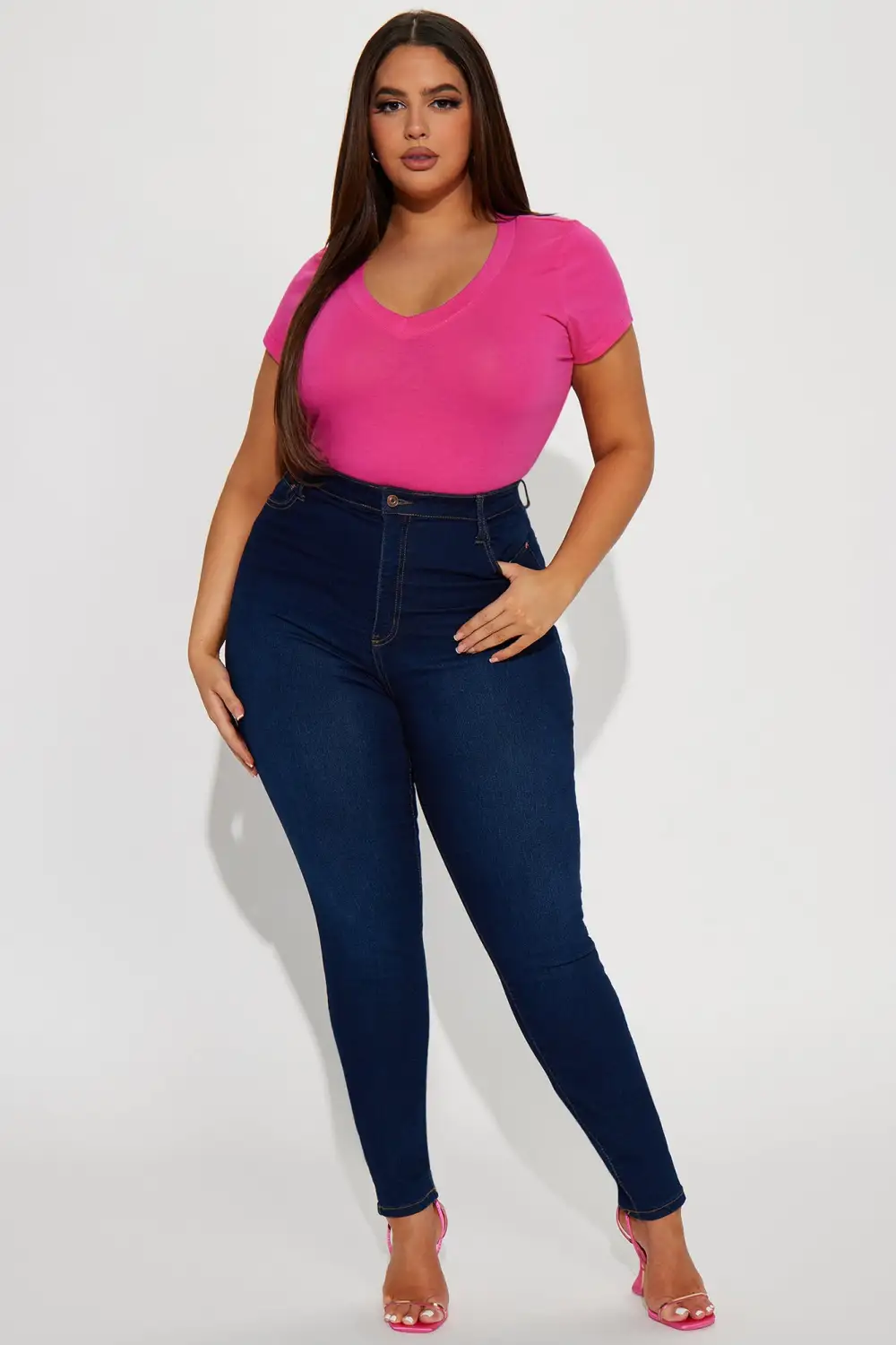 Carla Basic V Tee - HotPink
