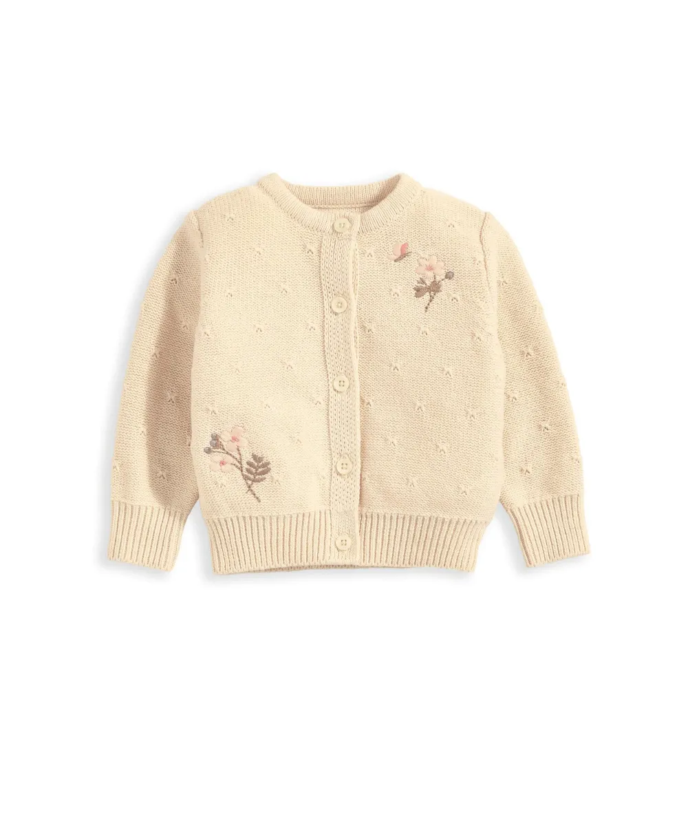 Embroidered Knitted Cardigan - Cream