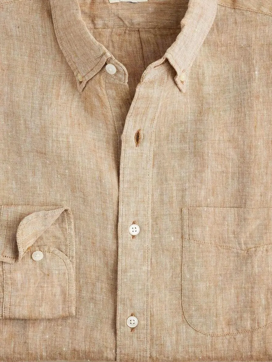 Beige Long Sleeve Linen Blend Shirt