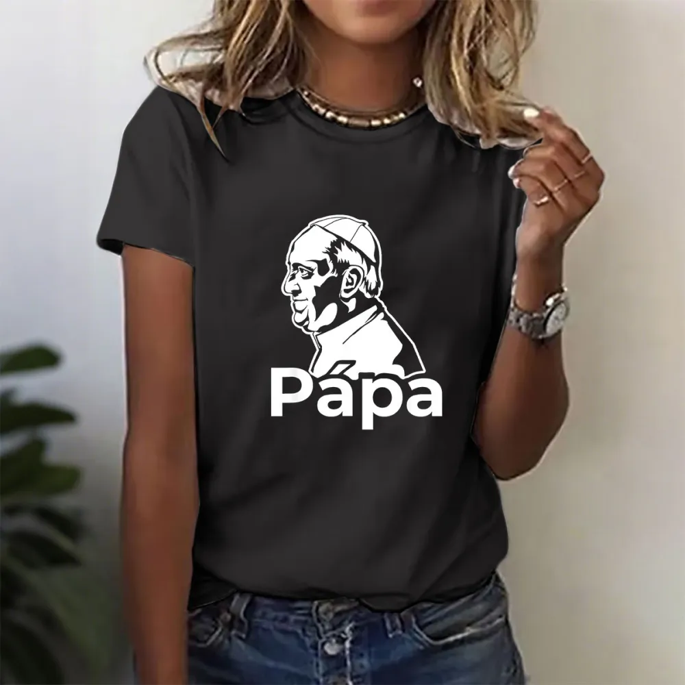Women's Papa Print Short Sleeve Round Neck Cotton T-Shirt