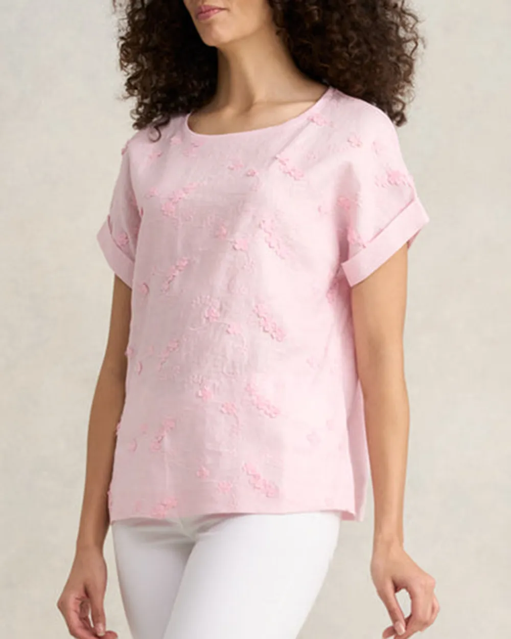 Mixed Linen Floral T-Shirt