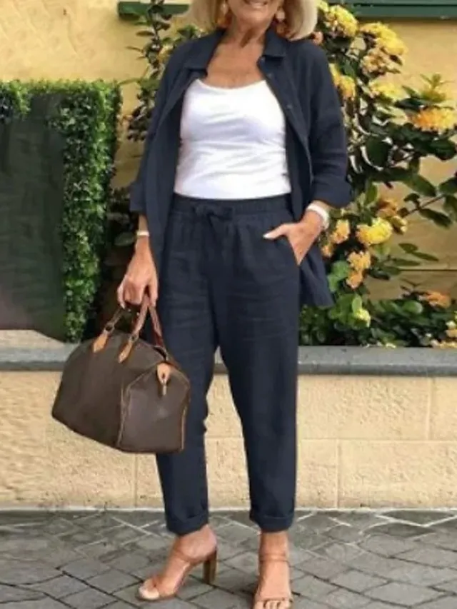 Women's Loungewear Sets Fashion Casual Comfort Home Daily Vacation Linen Summer Spring Black White