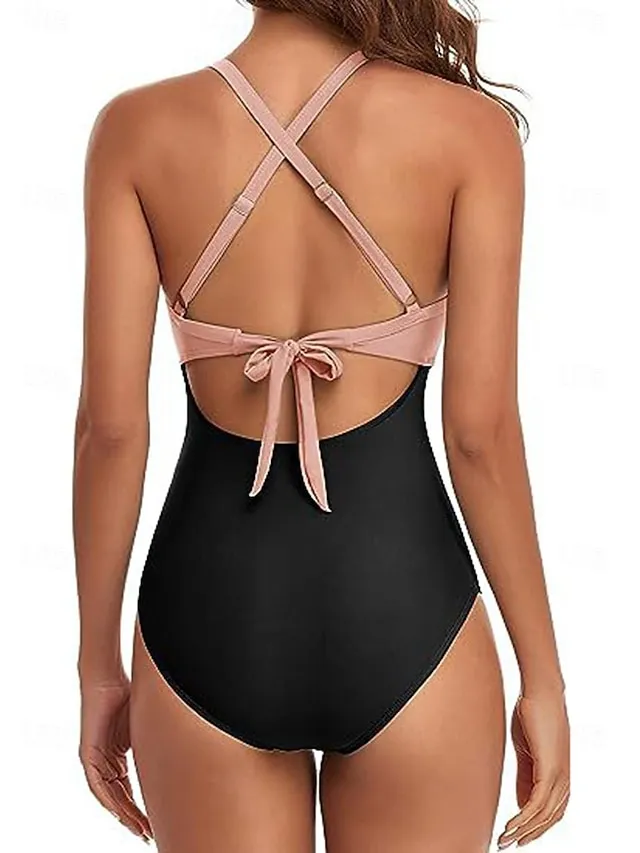 Women's Swimwear One Piece Normal Swimsuit Cut Out Color Block Beach Wear Holiday Bathing Suits