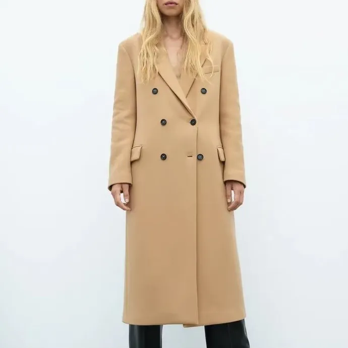 Solid Duble Breasted Lapel Coat