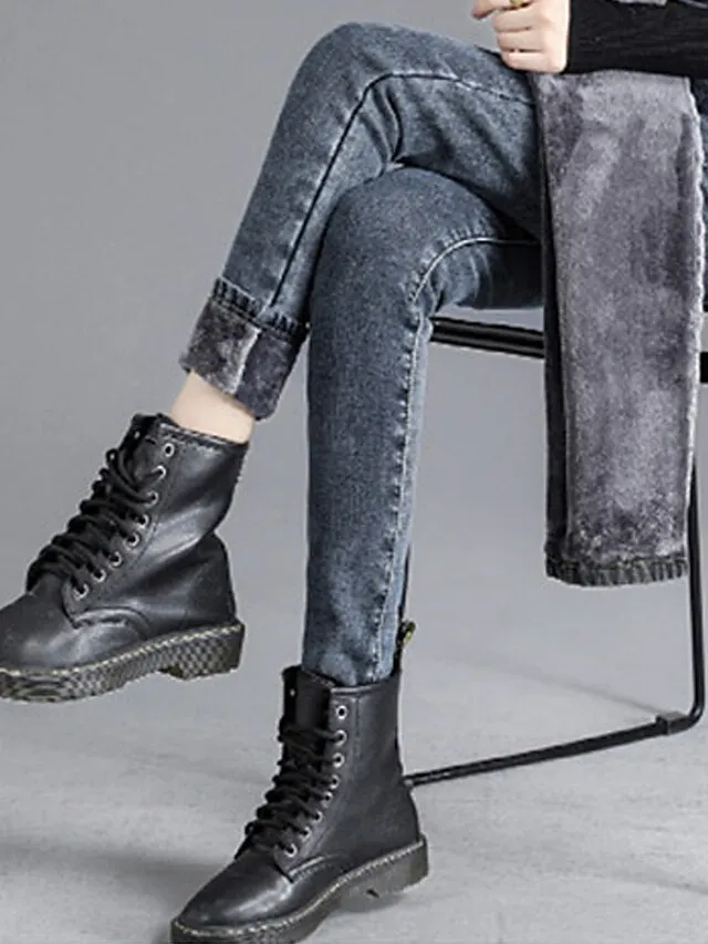 Women‘s Fleece Pants Trousers Jeggings Full Length Fashion Streetwear Street Daily Black Blue S M Fall Winter