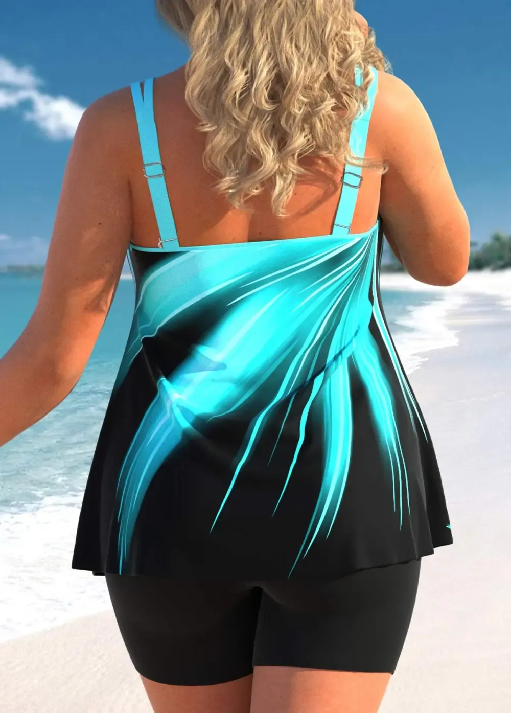 Light Green Tie Dye Print Swimdress and Shorts