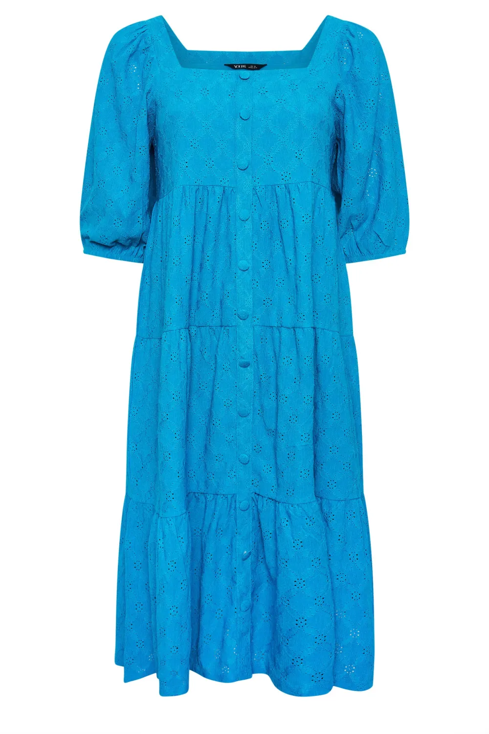 YOURS Curve Blue Broderie Anglaise Button Front Dress