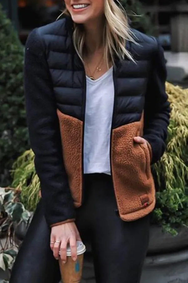 Patchwork Contrast Color Slim-Fit Down Jacket