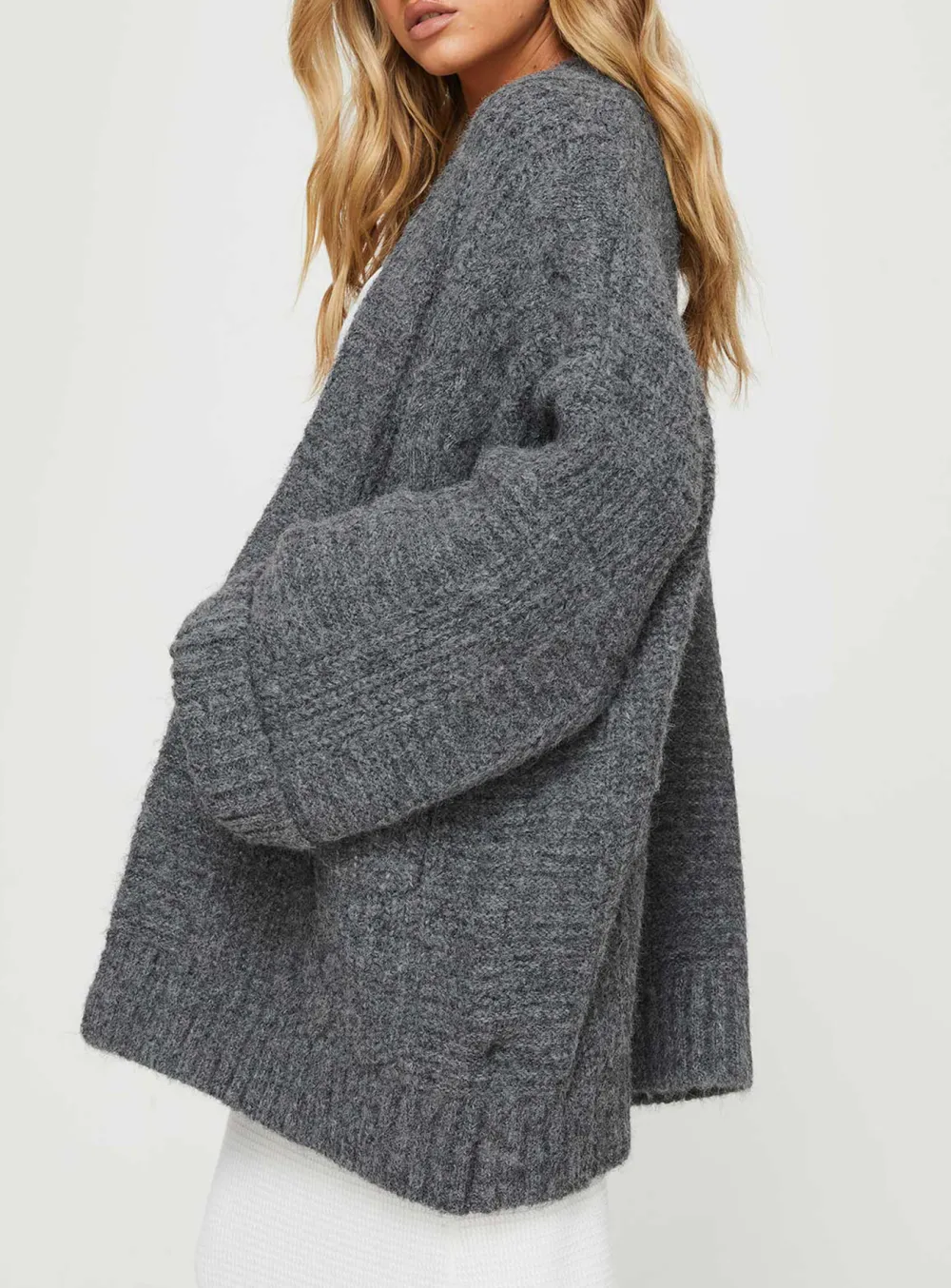 Wide Sleeves Cable Knit Cardigan