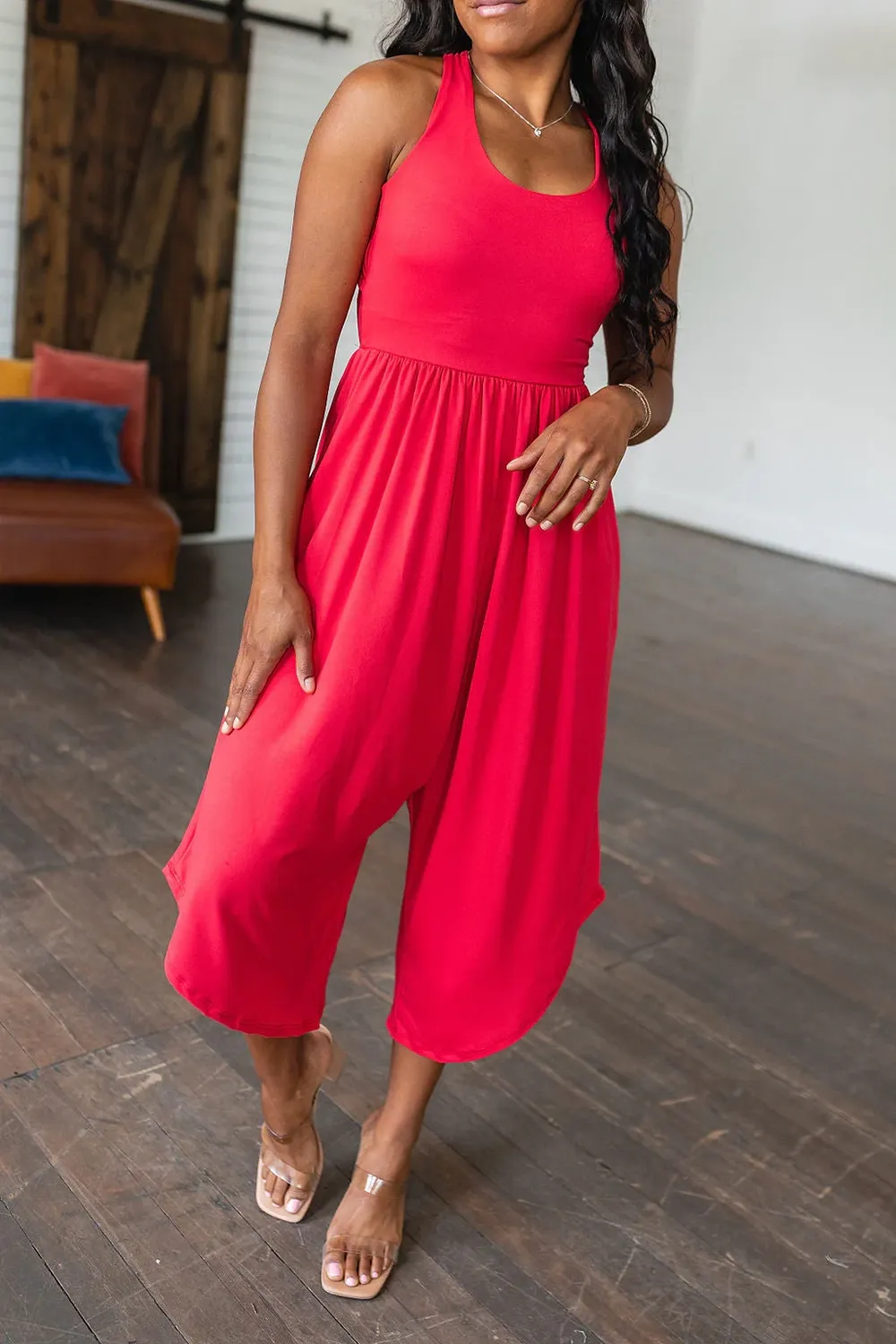 Red Daily Loose Personality Jumpsuit