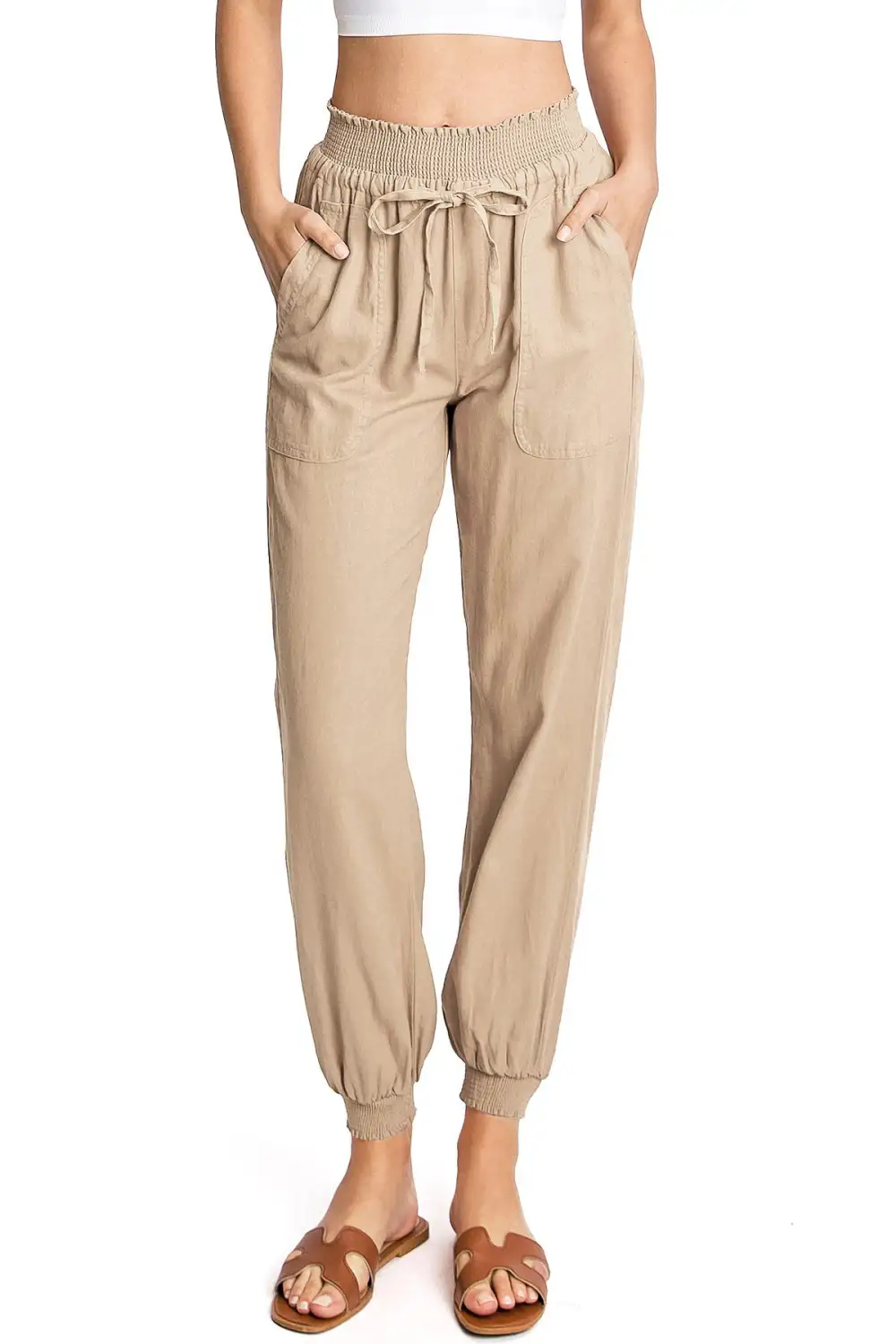 Khaki Elastic - Waist Utility Pants