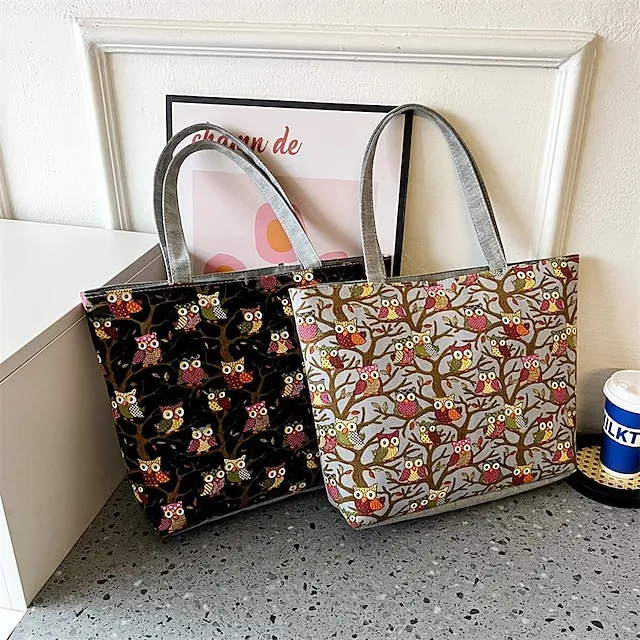 Women's Tote Shoulder Bag Canvas Tote Bag Canvas Shopping Daily Zipper Large Capacity Foldable Lightweight Striped Patchwork Folk Red stripes Red square Black square