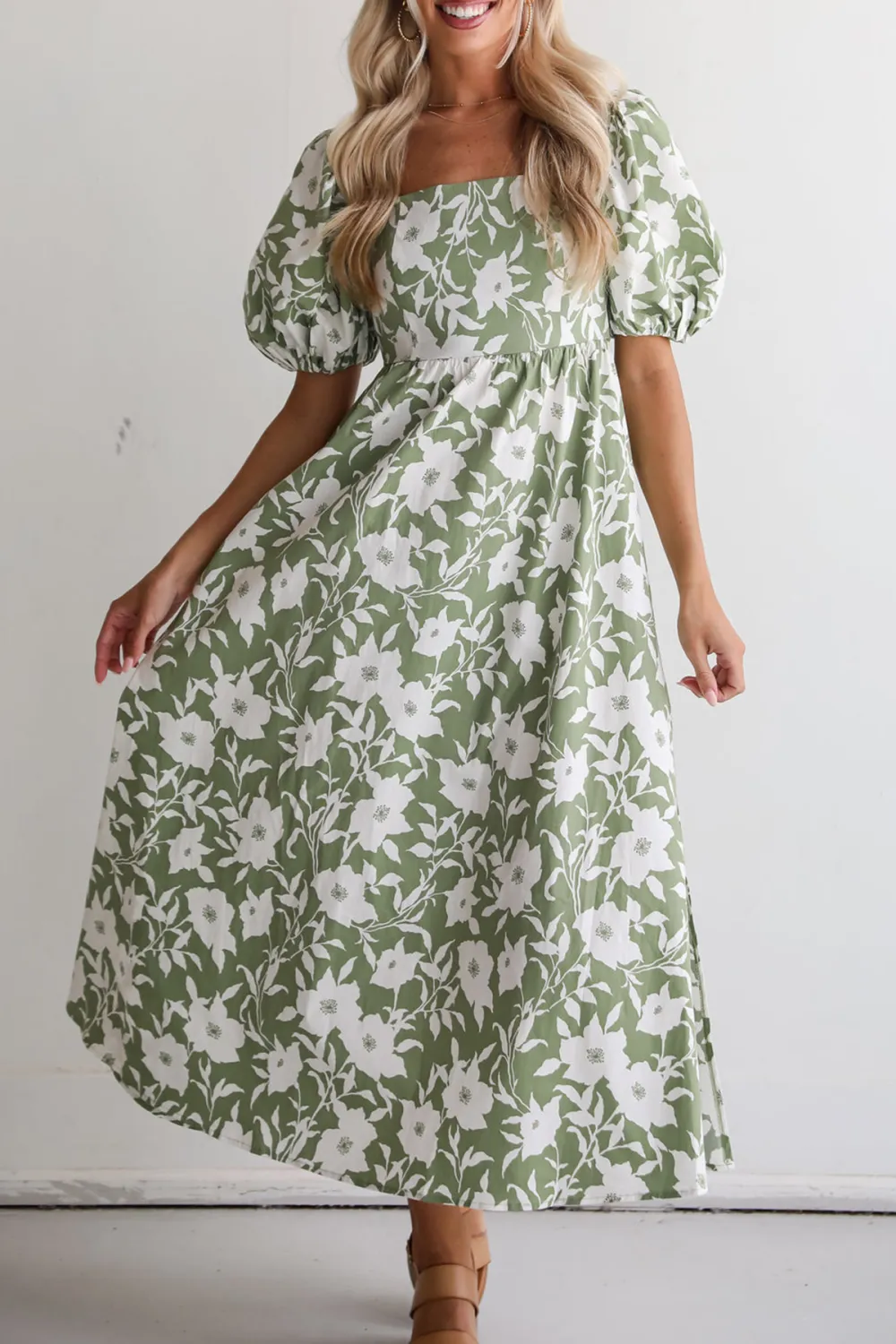 Modern Sweetheart Sage Floral Maxi Dress
