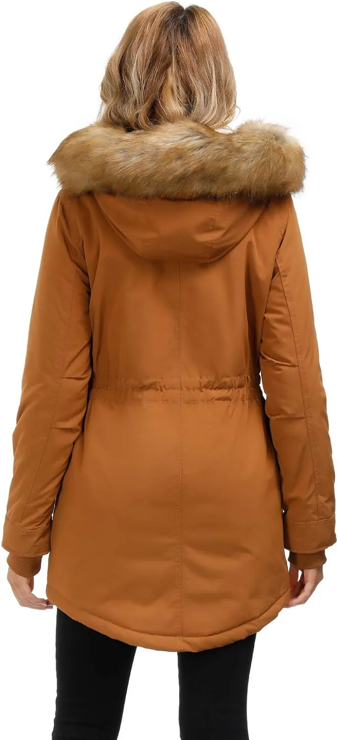 Women's Winter Coats Fleece Lined Parka Jacket Hooded Long Winter Warm Parka Coat with Pockets
