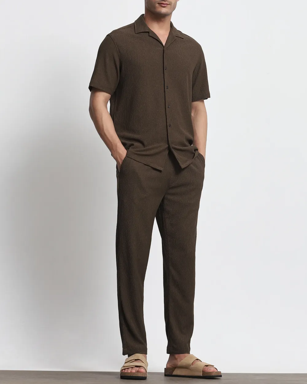 Classic Versatile Slim-Fit Straight-Leg Brown Trousers