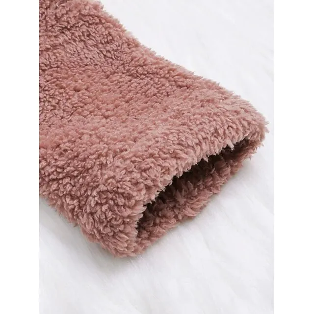 Women's Fleece Jacket Fleece Sports Pullover Sherpa Fleece Button Front Pocket claret turmeric Black Solid Color Street Casual Hoodie Plus Size Long Sleeve Top Fleece lined Micro-elastic Fall & Winter