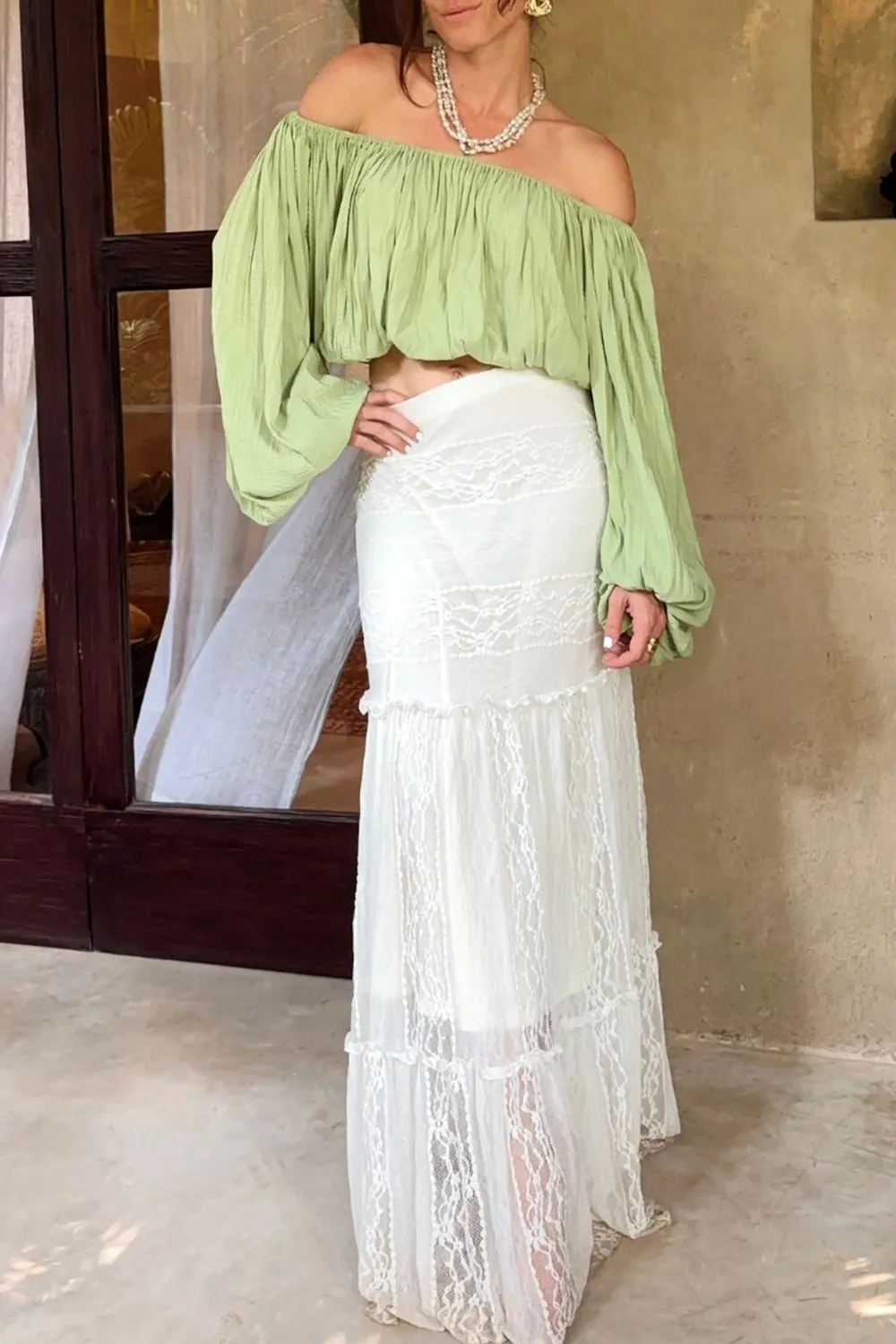 Green off Shoulder Top