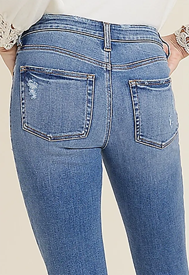 Mid Rise Ripped Flare Jean