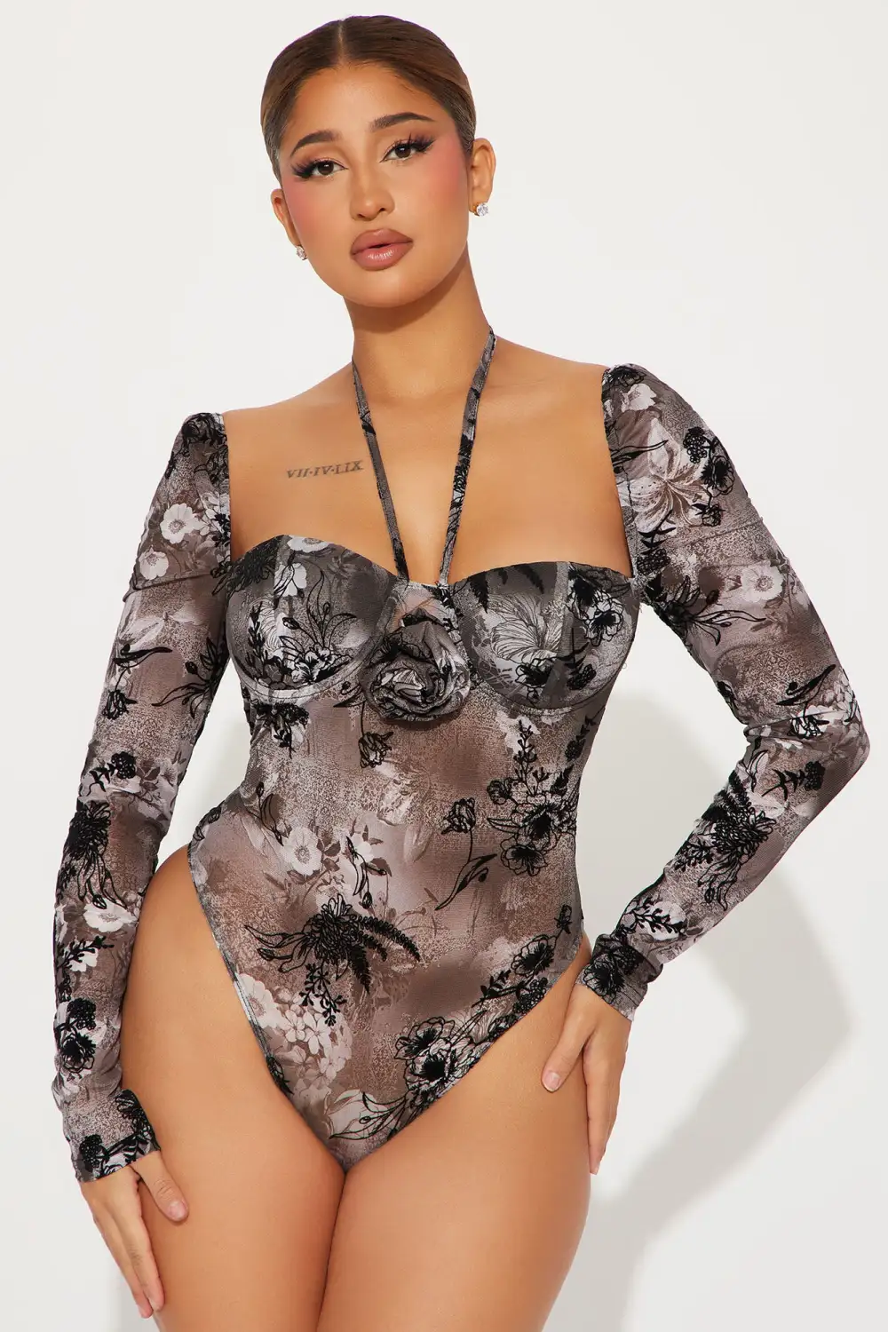 Dead Roses Mesh Bodysuit - Black/combo