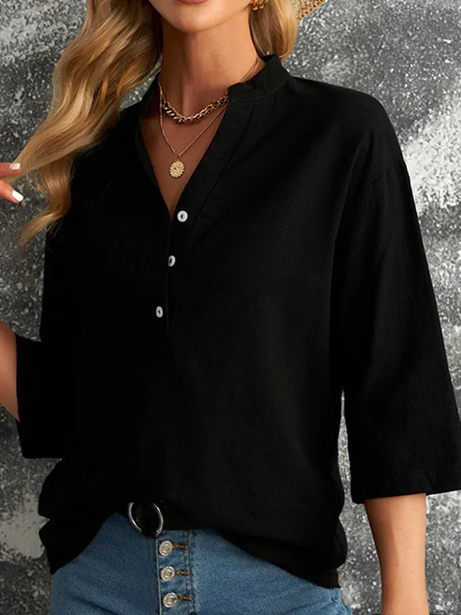 Casual Loose Solid Color Long Sleeve Blouse