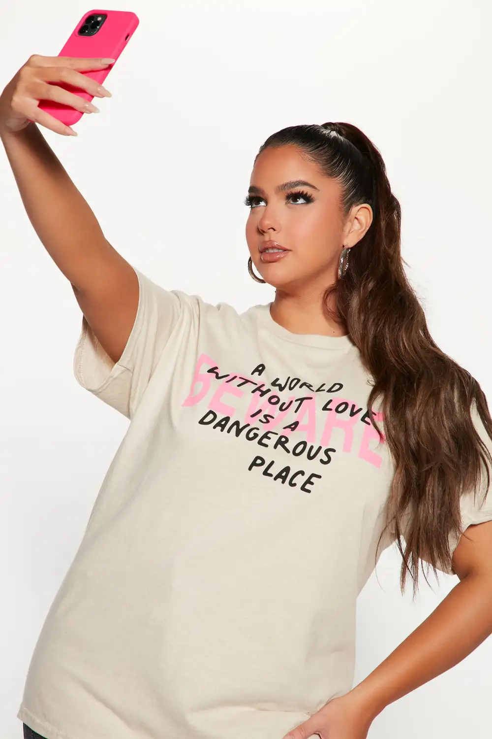 Beware Of Love Graphic Tee - Taupe