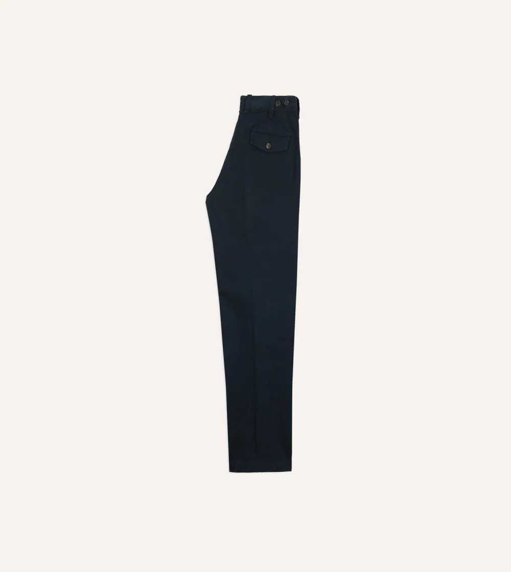 Daily Navy Textured Cotton Flat Front Chino