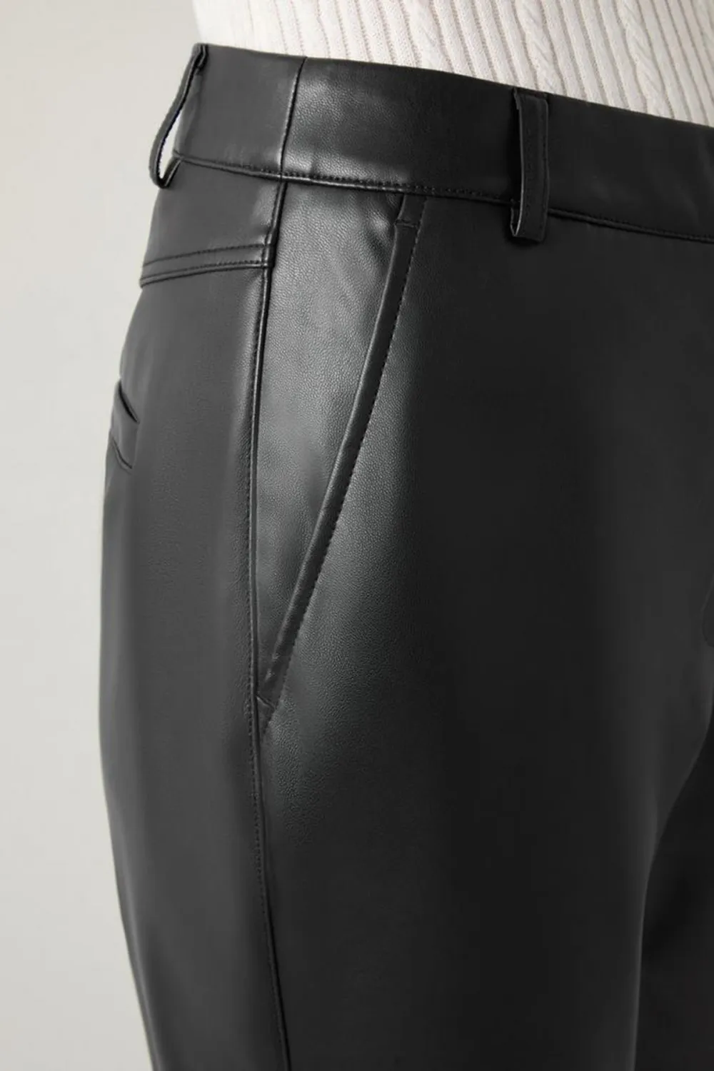 Black Faux Leather Straight Leg Trousers