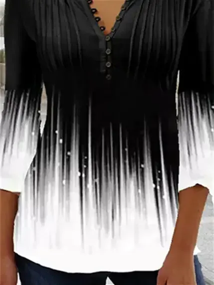 Women Long Sleeve V-neck Gradient Tops