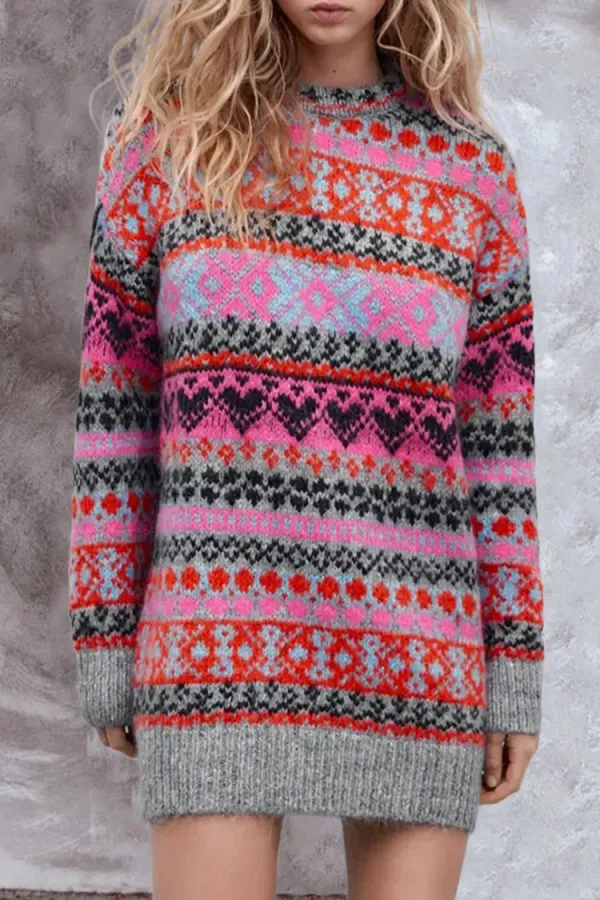 Vintage Snowflake Sweater Mini Dress