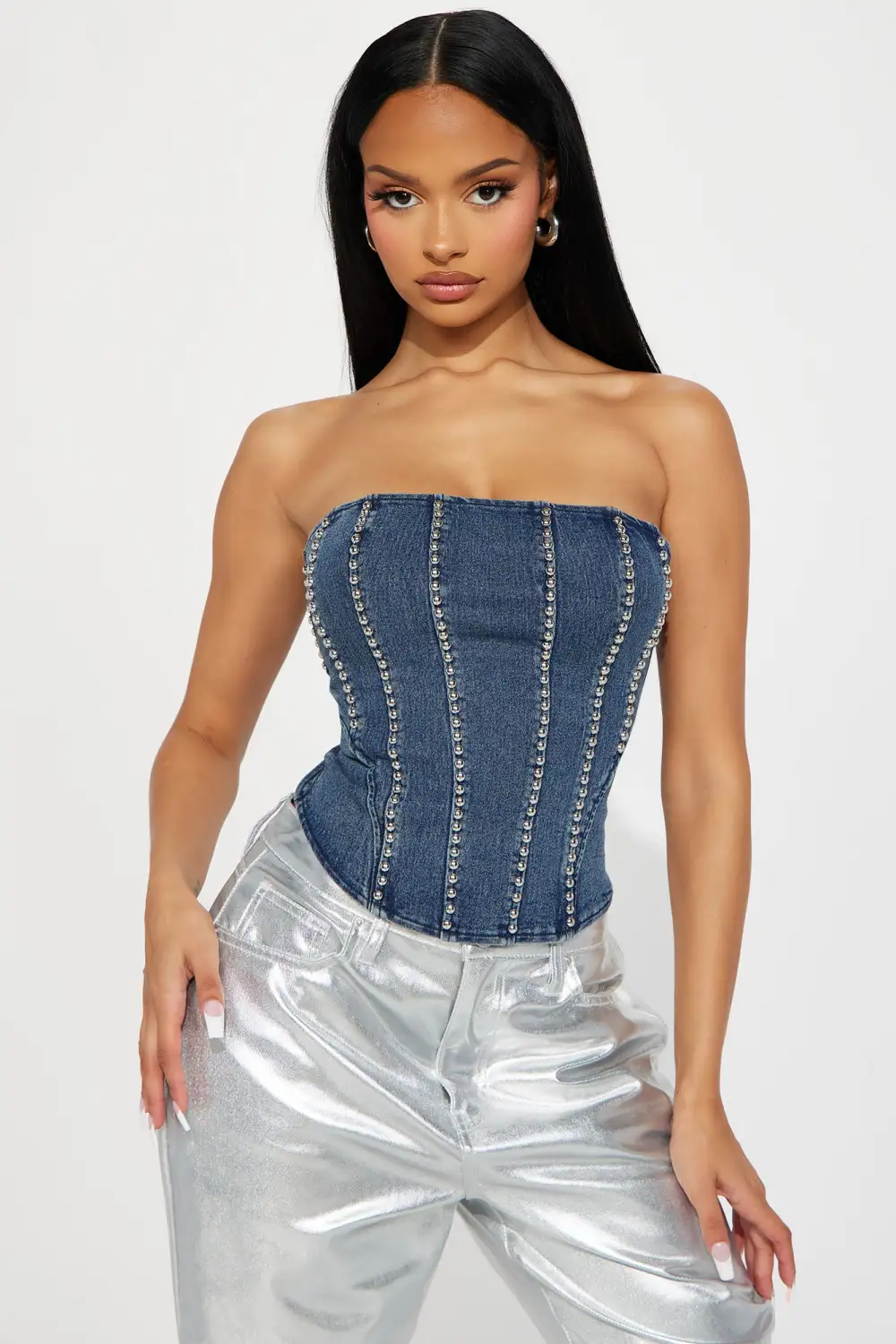 No Need For Talks Denim Corset Top - Medium Wash