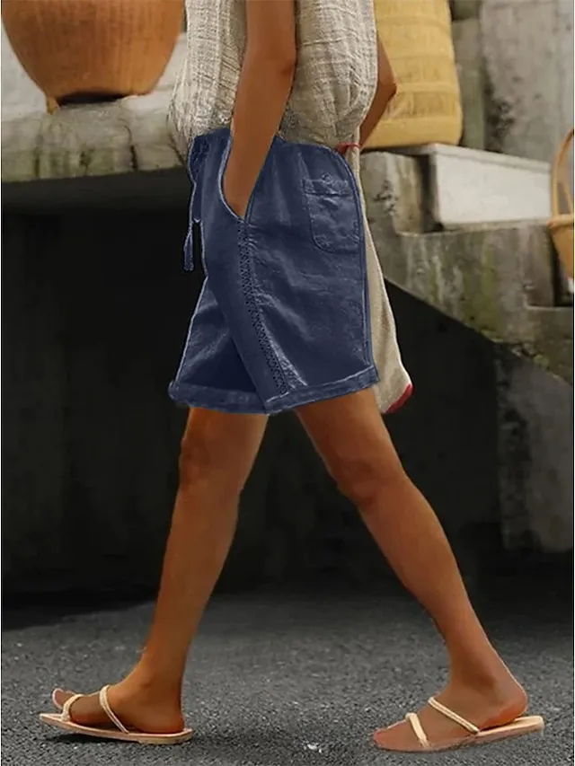 Women's Wide Leg Linen Pants Shorts Faux Linen Dark Grey White Khaki Fashion Vacation Side Pockets Cut Out Short Comfort Plain S M L XL 2XL