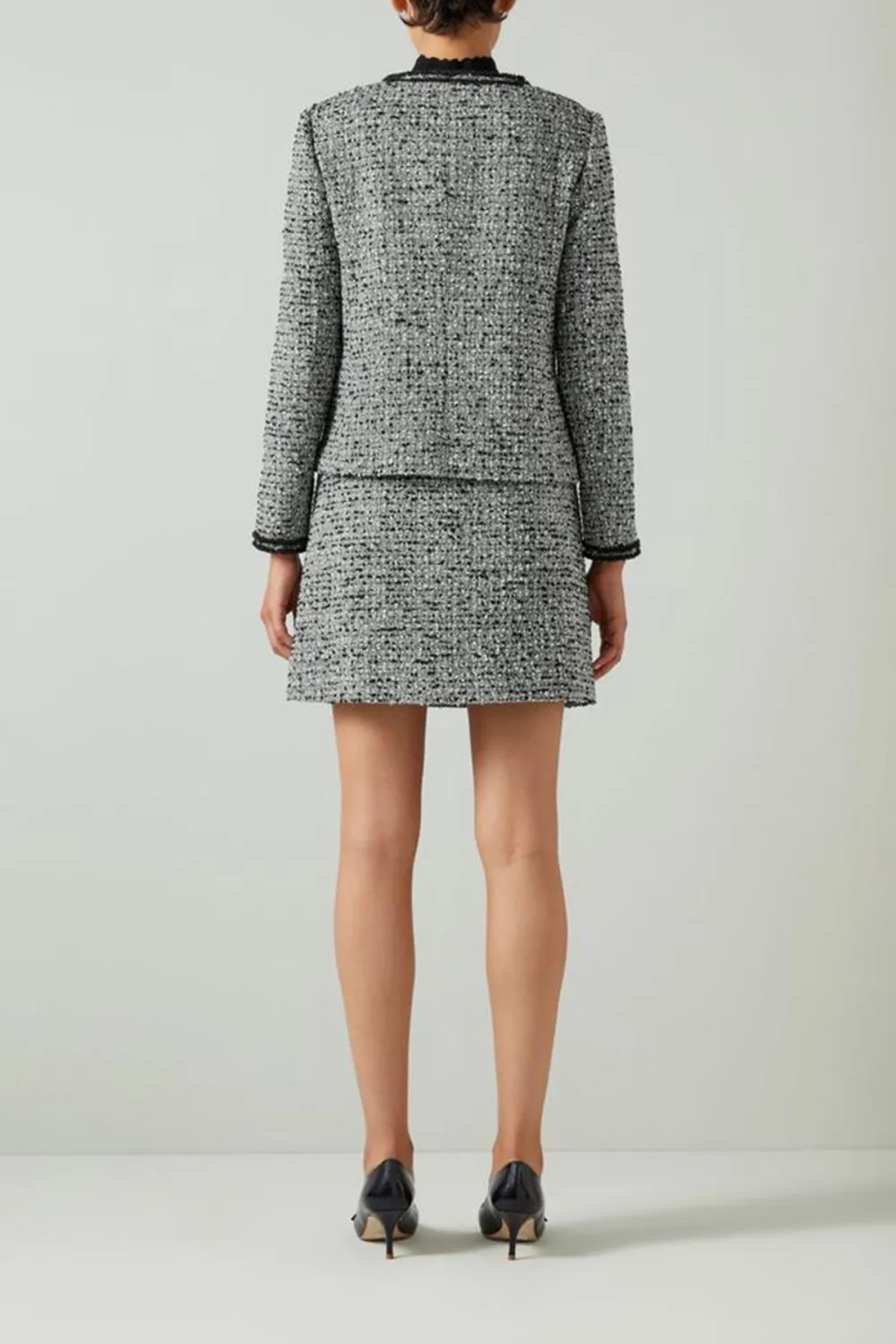 Grey Tweed Short Jacket With Contrast Trims