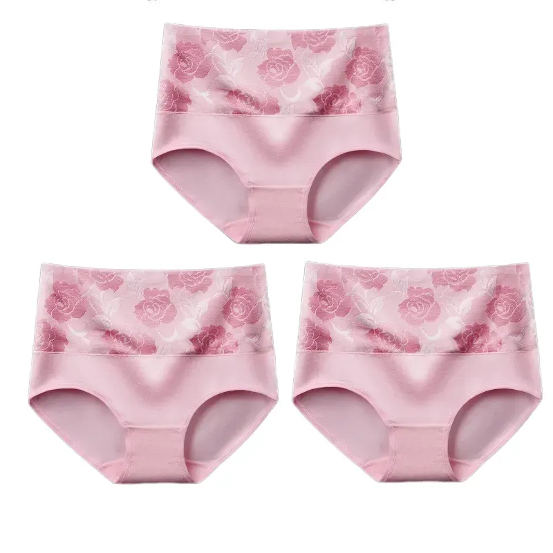 (🔥Last Day Promotion-SAVE 50% OFF) --Cotton High Waist Tummy Control Leak proof Panties Rose Jacquard Ladies Panty Multipack(3PCS/SET)-BUY 2 SETS GET 10% OFF & FREE SHIPPING