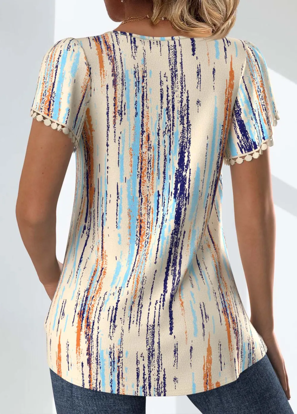 Multi Color Lace Graffiti Print Short Sleeve T Shirt