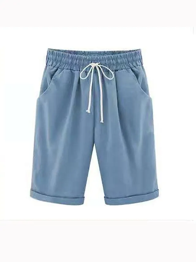Women's Lounge Shorts Pure Color Elastic Waist with Drawstring Simple Casual Comfort Home Daily Vacation Polyester Breathable Pocket Five-point Pants