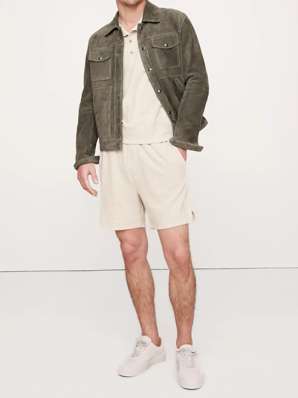 Men's Heather Oatmeal Cotton Knitted Elastic Shorts