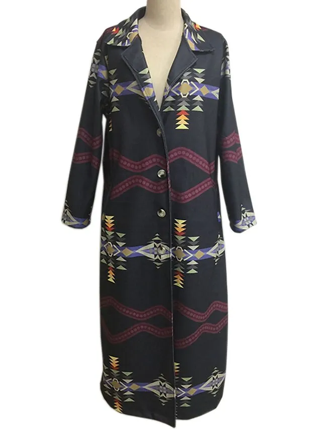 Women's Winter Coat Windproof Warm Outdoor Street Daily Vacation Pocket Oversized Print Single Breasted Lapel Chic & Modern Elegant Modern Street Style Geometric Regular Fit Outerwear Long Sleeve