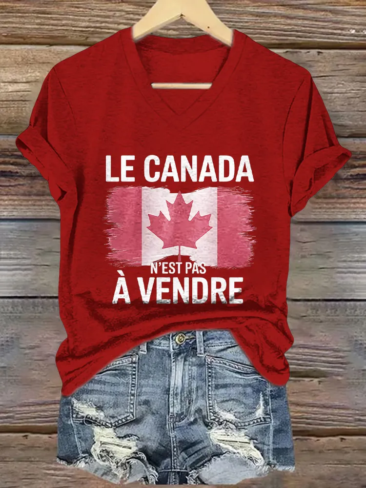 Le Canada N'Est Pas A Vendre Printed V-Neck Short-Sleeved T-Shirt