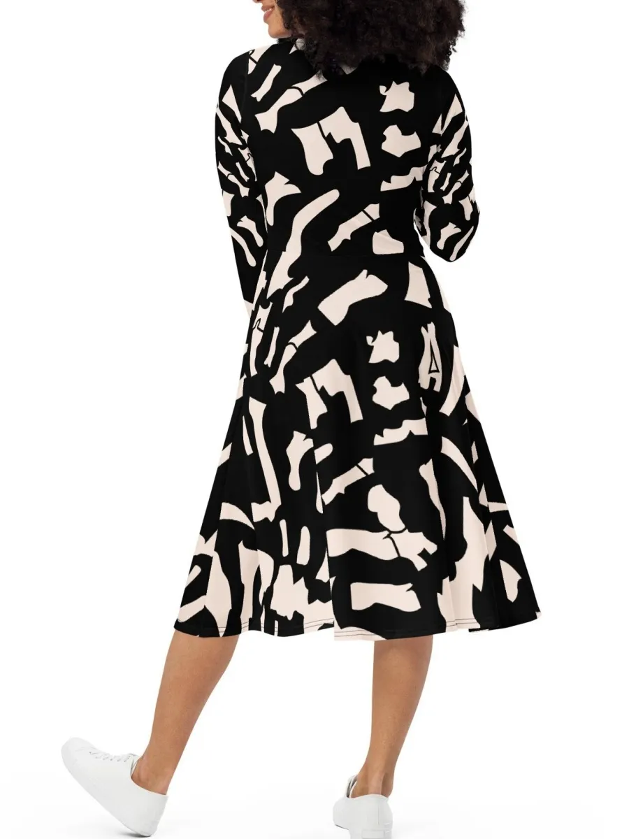 Bold Black-White Midi Dress