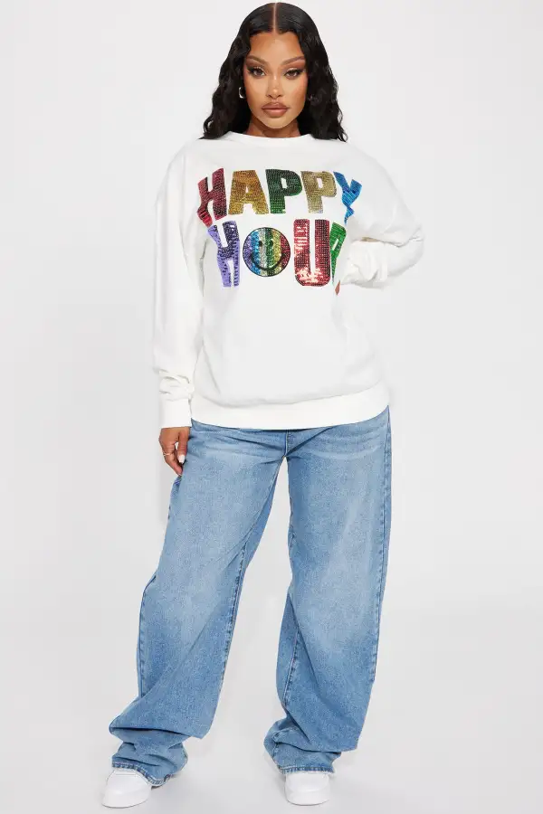 Happy Hour Sequin Sweatshirt - Ivory