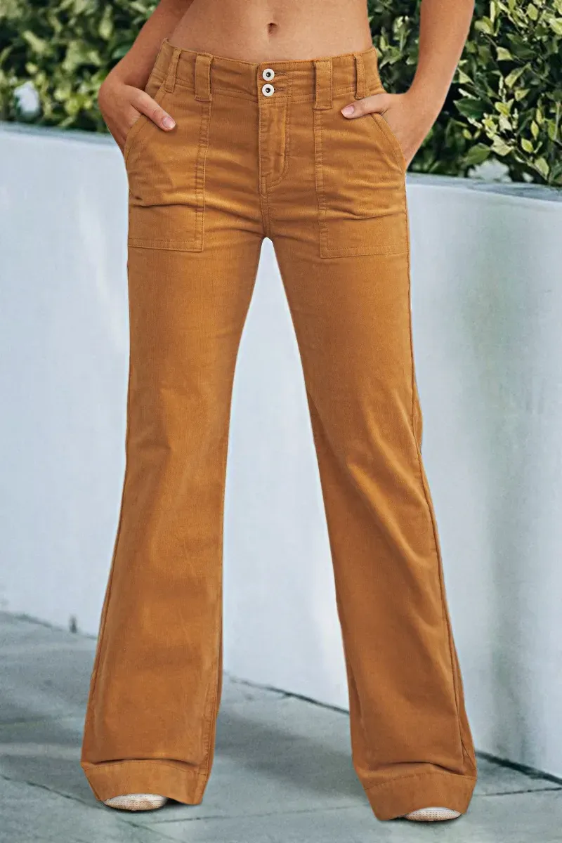 Corduroy Dual Button Zip Fly Low Waist Flare Pants