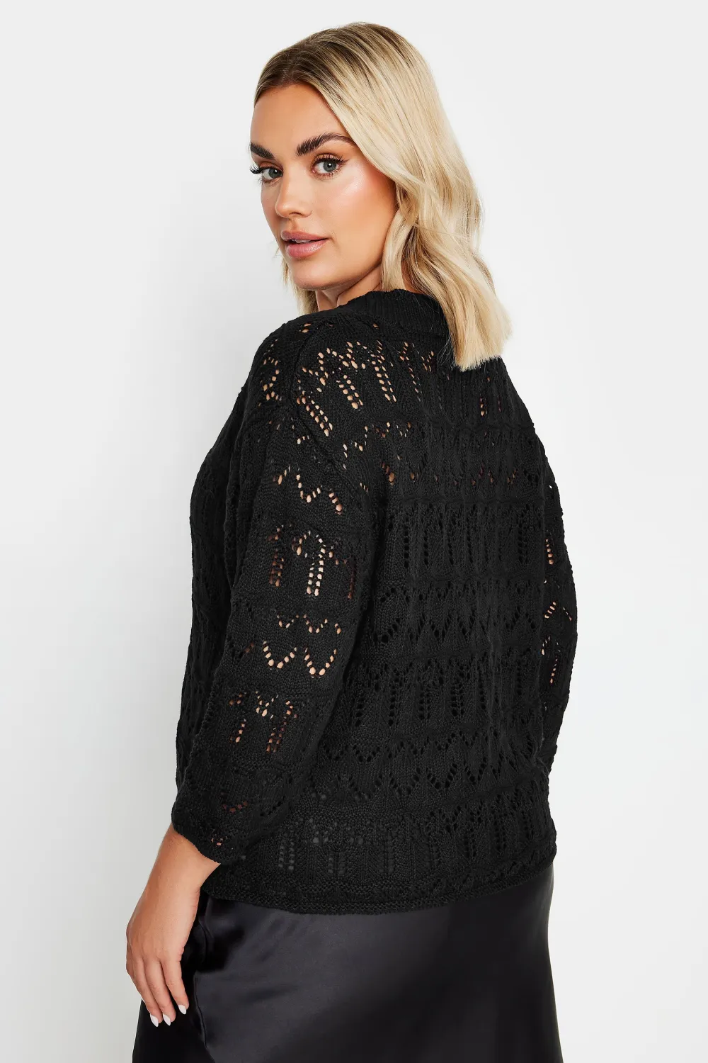 YOURS Curve Black Crochet Tie Front Shrug