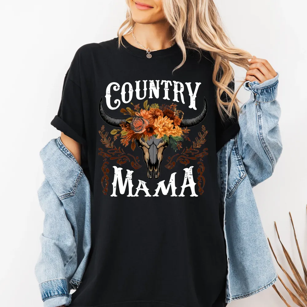 Country Mama Printed Round Neck Short Sleeve T-Shirt