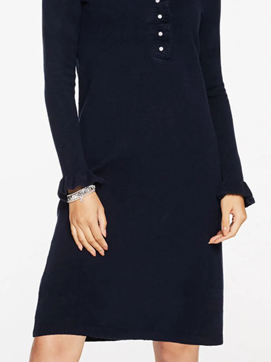 Women'S Indigo Pearl-Button Ruffle Dress